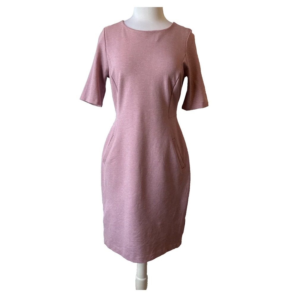 Lands' End Elbow Sleeve Pointe Sheath Dress Pink Pockets 10 Corporate Chic Siren